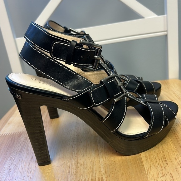 Coach Stefanie Vachetta T-Strap Ankle Leather Sandals Wooden Platform He… - Picture 6 of 8